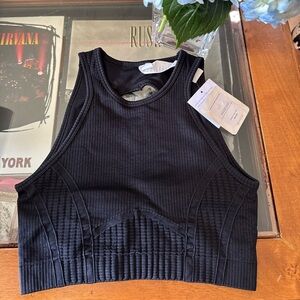 Fabletics Black Ribbed Seamless Low Impact Open Back Bra